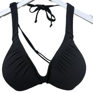 SHADE & SHORE Bikini Top 36D Black Padded Push Up Halter Womens Swimwear NWT